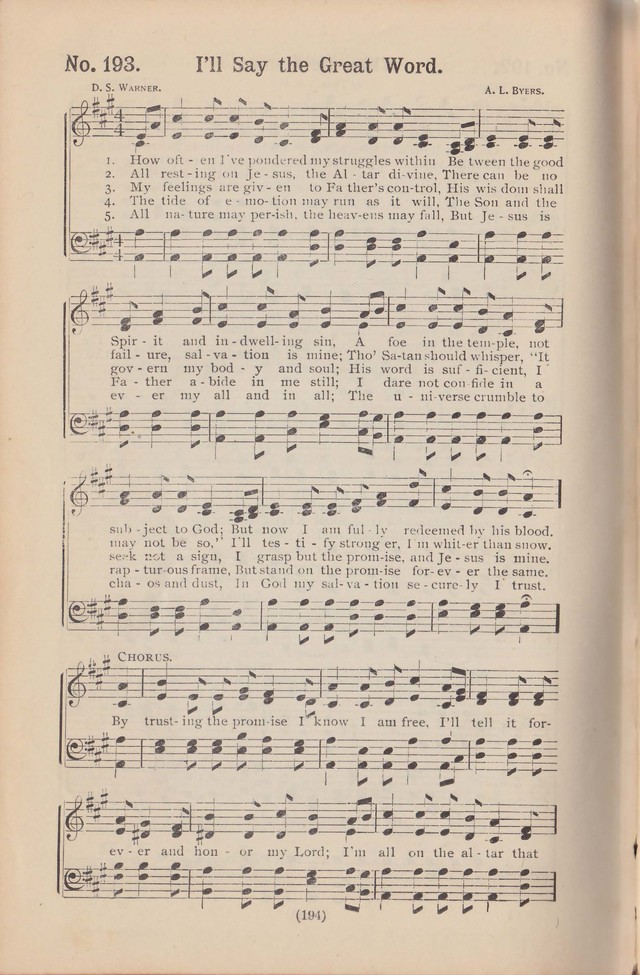 Salvation Echoes: a new collection of spiritual songs; hymning the tidings of full salvation page 194