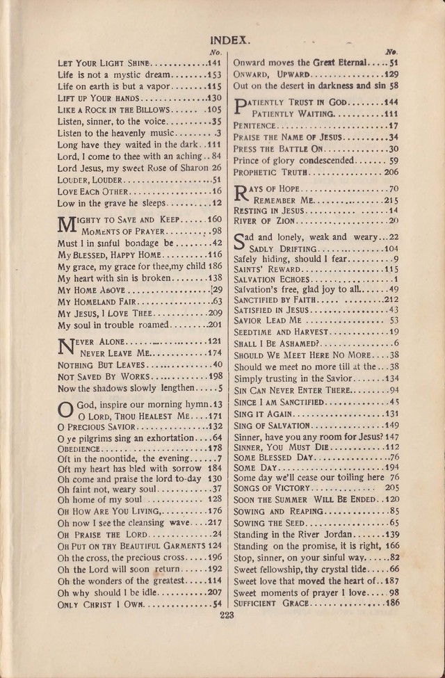 Salvation Echoes: a new collection of spiritual songs; hymning the tidings of full salvation page 223