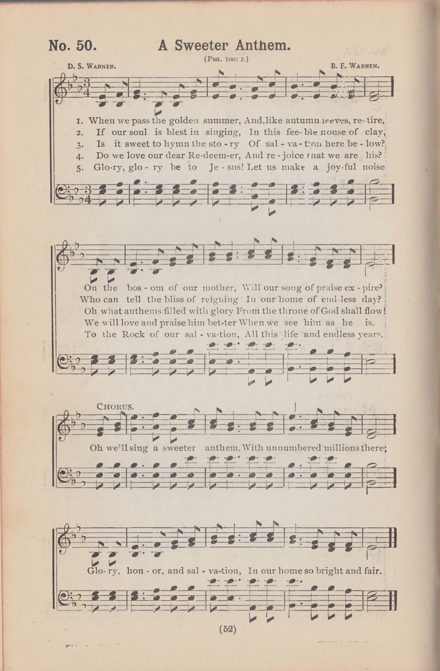 Salvation Echoes: a new collection of spiritual songs; hymning the tidings of full salvation page 52