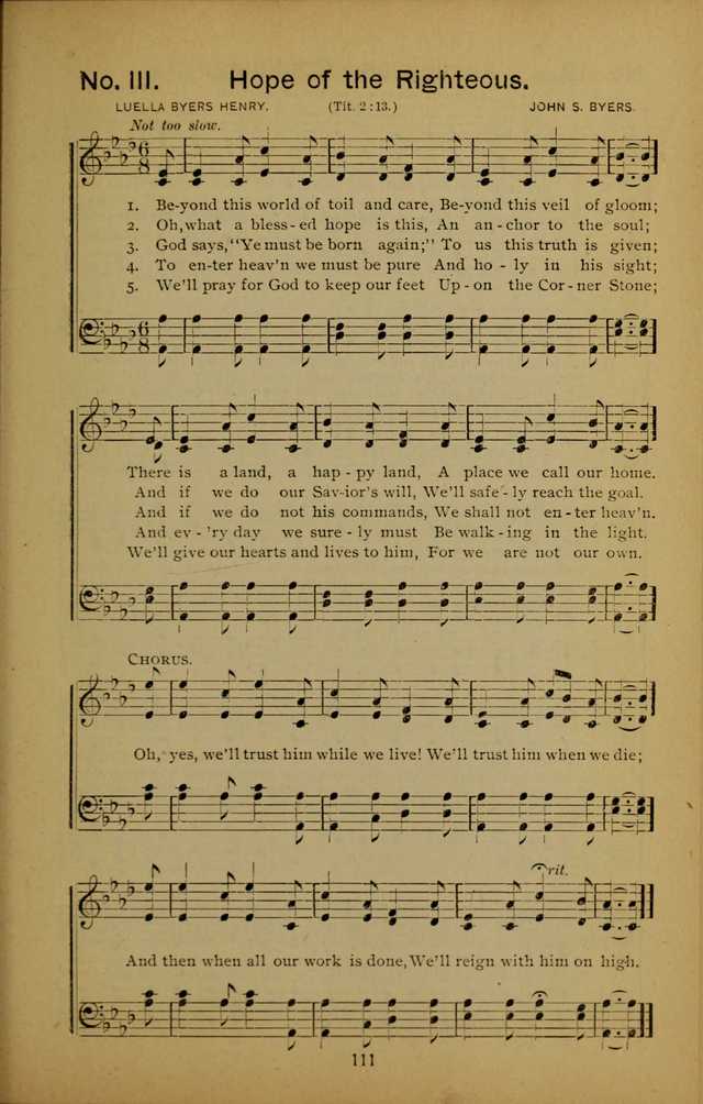 Songs of the Evening Light: for Sunday schools, missionary and revival meetings and gospel work in general page 111