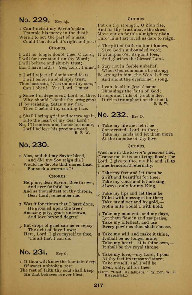 Songs of the Evening Light: for Sunday schools, missionary and revival meetings and gospel work in general page 217