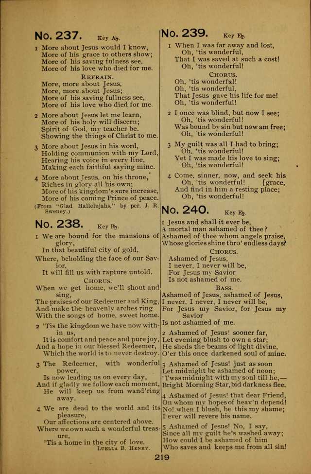 Songs of the Evening Light: for Sunday schools, missionary and revival meetings and gospel work in general page 219