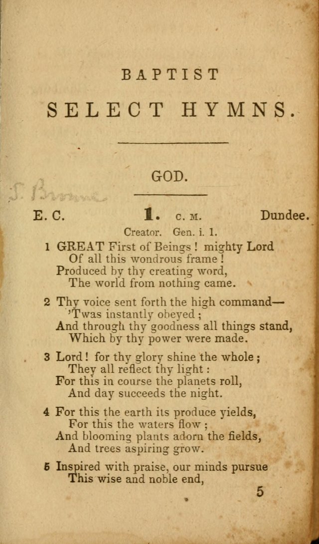 Select Hymns: adapted to the devotional exercises of the Baptist denomination (2nd ed.) page 5