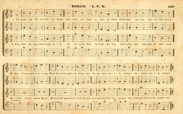 The Sacred Harp or Eclectic Harmony: a collection of church music, consisting of a great variety of psalm and hymn tunes, anthems, sacred songs and chants...(New ed., Rev. and Corr.) page 107