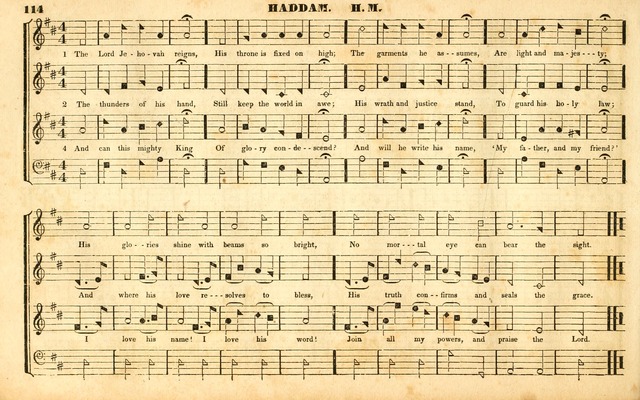 The Sacred Harp or Eclectic Harmony: a collection of church music, consisting of a great variety of psalm and hymn tunes, anthems, sacred songs and chants...(New ed., Rev. and Corr.) page 114