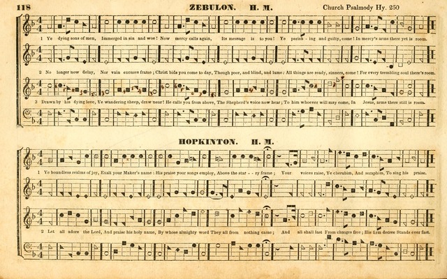 The Sacred Harp or Eclectic Harmony: a collection of church music, consisting of a great variety of psalm and hymn tunes, anthems, sacred songs and chants...(New ed., Rev. and Corr.) page 118