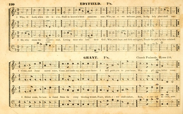 The Sacred Harp or Eclectic Harmony: a collection of church music, consisting of a great variety of psalm and hymn tunes, anthems, sacred songs and chants...(New ed., Rev. and Corr.) page 120