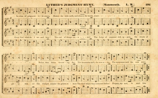 The Sacred Harp or Eclectic Harmony: a collection of church music, consisting of a great variety of psalm and hymn tunes, anthems, sacred songs and chants...(New ed., Rev. and Corr.) page 191