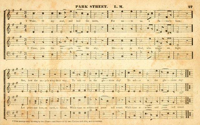 The Sacred Harp or Eclectic Harmony: a collection of church music, consisting of a great variety of psalm and hymn tunes, anthems, sacred songs and chants...(New ed., Rev. and Corr.) page 27