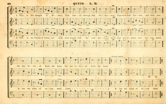 The Sacred Harp or Eclectic Harmony: a collection of church music, consisting of a great variety of psalm and hymn tunes, anthems, sacred songs and chants...(New ed., Rev. and Corr.) page 40