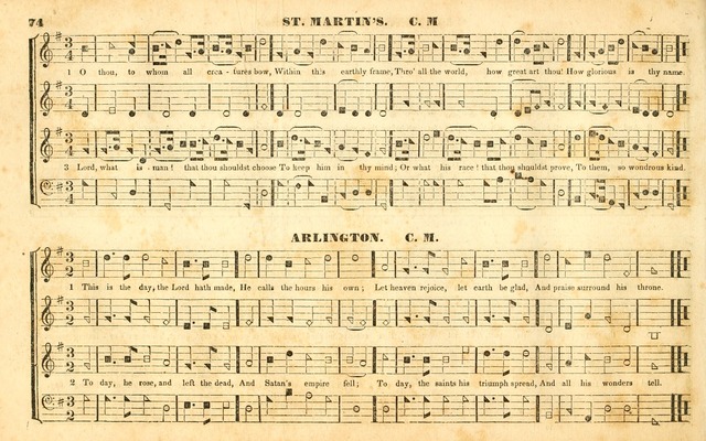 The Sacred Harp or Eclectic Harmony: a collection of church music, consisting of a great variety of psalm and hymn tunes, anthems, sacred songs and chants...(New ed., Rev. and Corr.) page 74