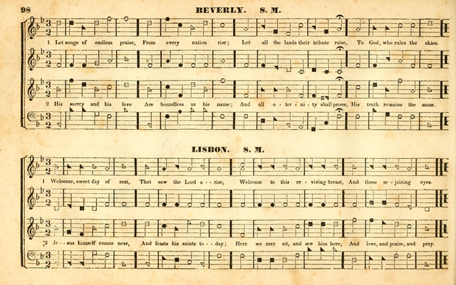 The Sacred Harp or Eclectic Harmony: a collection of church music, consisting of a great variety of psalm and hymn tunes, anthems, sacred songs and chants...(New ed., Rev. and Corr.) page 98