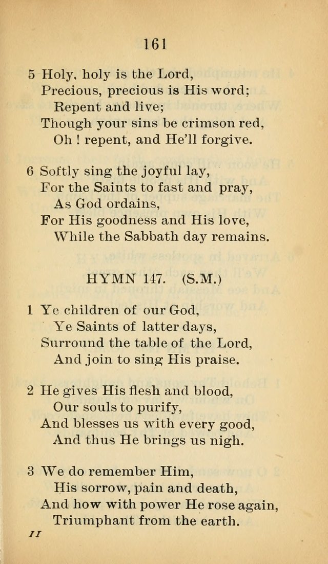 Sacred Hymns and Spiritual Songs for the Church of Jesus Christ of Latter-Day Saints (20th ed.) page 161