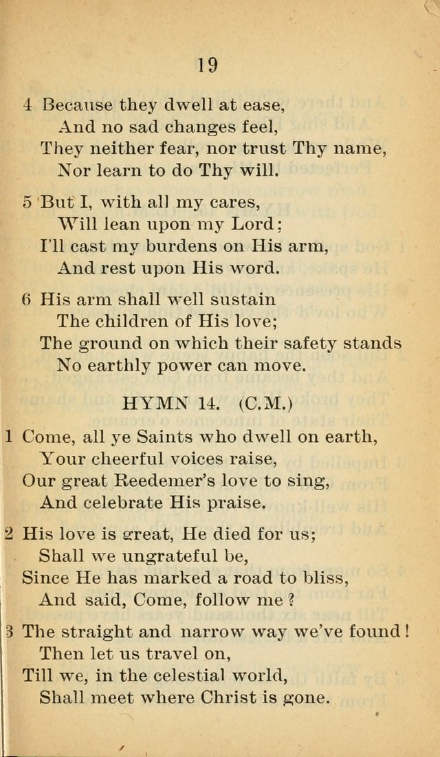 Sacred Hymns and Spiritual Songs for the Church of Jesus Christ of Latter-Day Saints (20th ed.) page 19