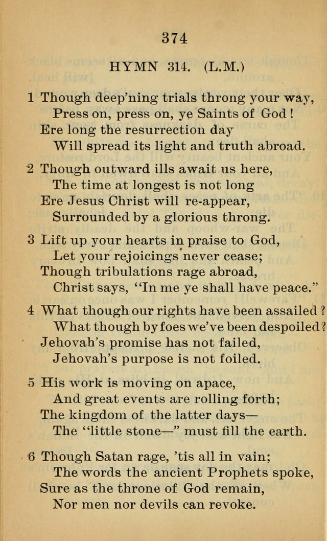 Sacred Hymns and Spiritual Songs for the Church of Jesus Christ of Latter-Day Saints (20th ed.) page 374