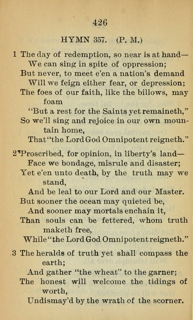 Sacred Hymns and Spiritual Songs for the Church of Jesus Christ of Latter-Day Saints (20th ed.) page 426