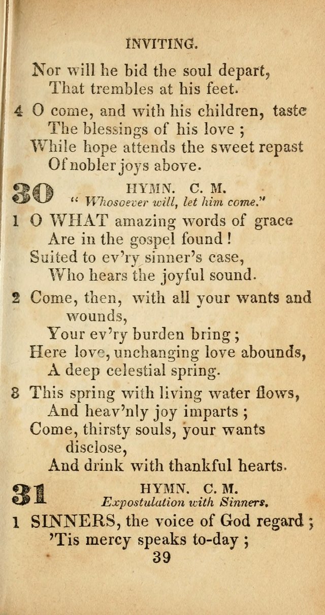 Sacred lyrics, or Select hymns: particularly adapted to revivals of religion, and intended as a supplement to Watts.  page 39