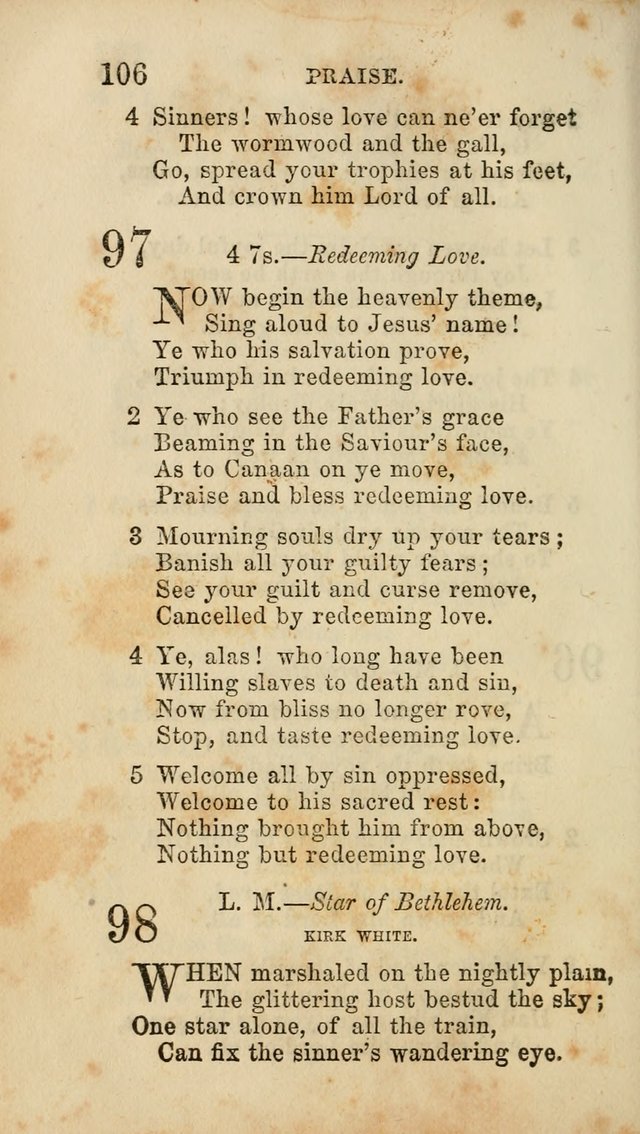 Select Melodies; Comprising the Best Hymns and Spiritual Songs in Common Use, and not generally found in standard church hymn-books: as also a number of original pieces, and translations from...German page 108