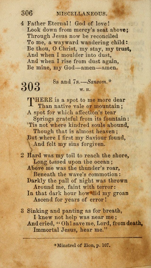 Select Melodies; Comprising the Best Hymns and Spiritual Songs in Common Use, and not generally found in standard church hymn-books: as also a number of original pieces, and translations from...German page 308