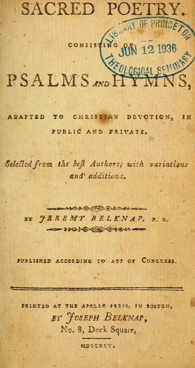 Sacred Poetry: consisting of psalms and hymns, adapted to Christian devotion, in public and private, selected from the best authors, with variations and additions page vii