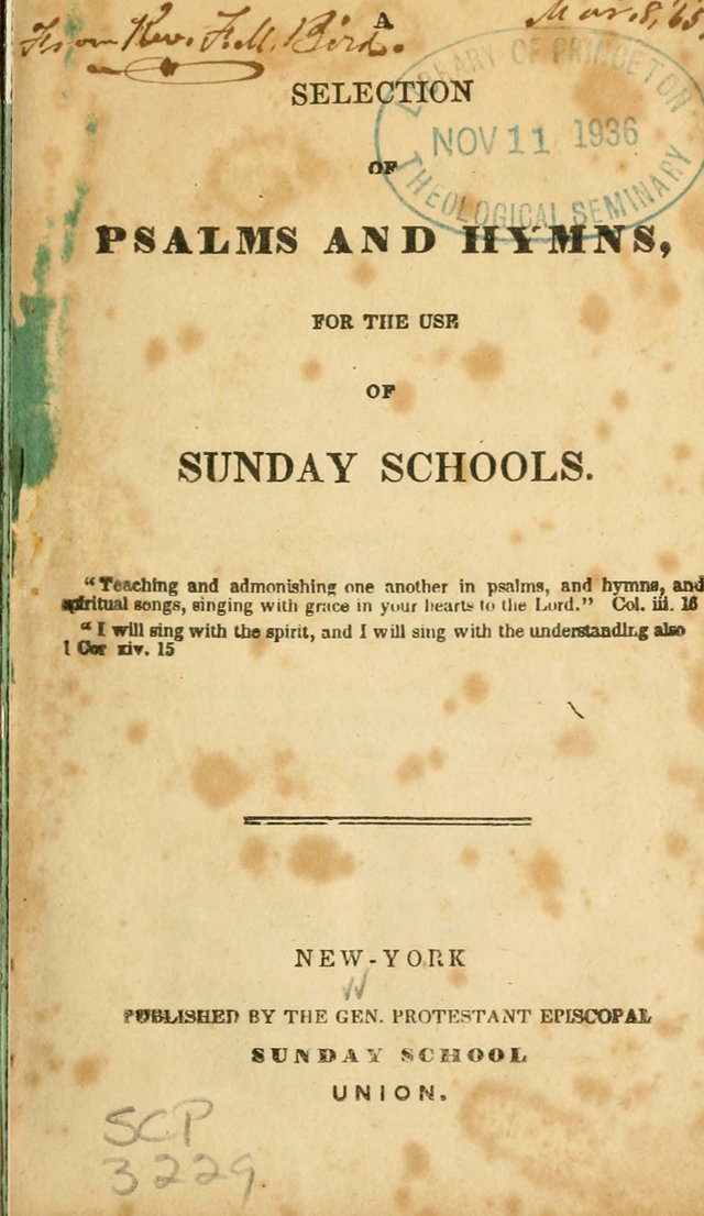 A Selection of Psalms and Hymns, for the use of Sunday Schools page 1