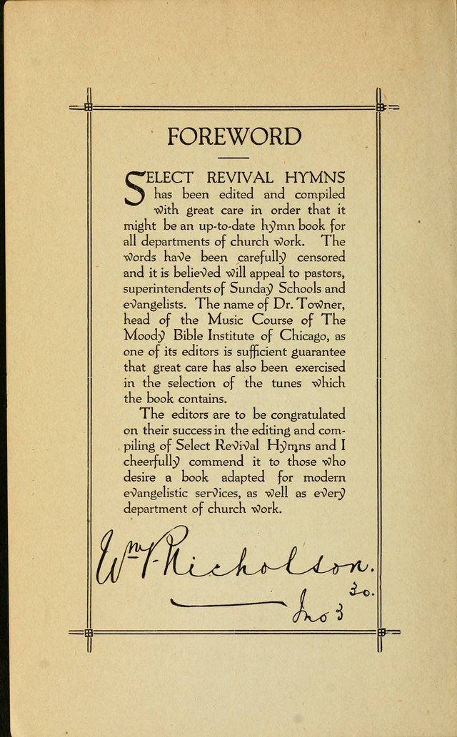 Select Revival Hymns : a collection of new and old hymns suitable for every department of church work, Bible school, young people