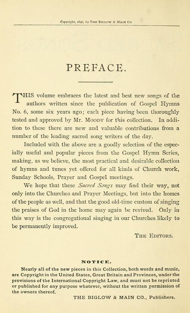 Sacred Songs No. 1: compiled and arranged for use in gospel meetings, Sunday schools, prayer meetings and other religious services page vi