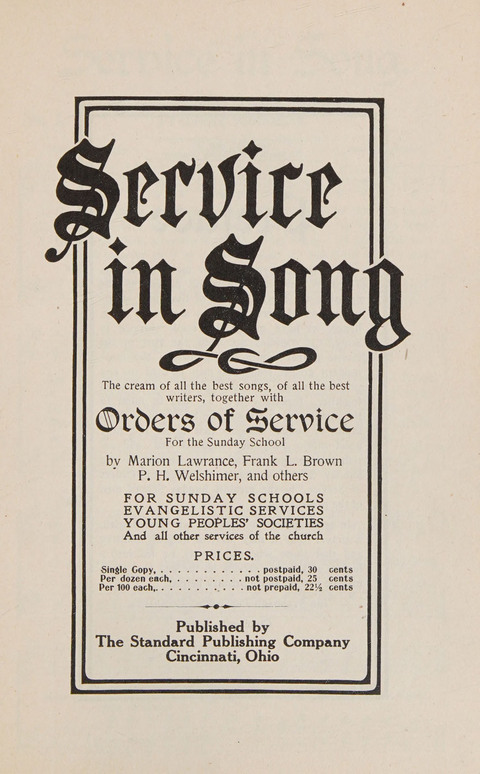 Service in Song: The cream of all the best songs, of all the best writers, together with Orders of Service for the Sunday School page iv