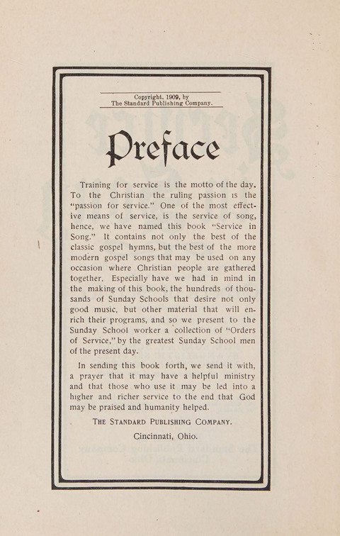 Service in Song: The cream of all the best songs, of all the best writers, together with Orders of Service for the Sunday School page v