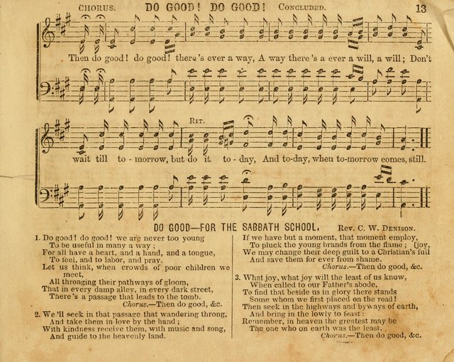 The Sabbath School Bell: a new collection of choice hymns and tunes, original and standard; carefully and simply arranged as solos, duets, trios, semi-choruses and choruses, and for organ..(Enl. Ed) page 13