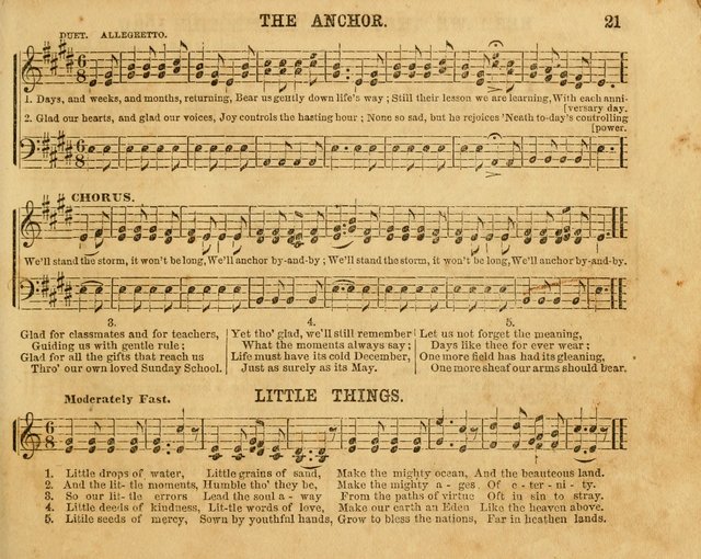 The Sabbath School Bell: a new collection of choice hymns and tunes, original and standard; carefully and simply arranged as solos, duets, trios, semi-choruses and choruses, and for organ..(Enl. Ed) page 21