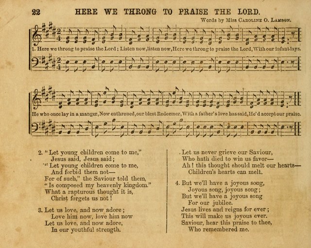 The Sabbath School Bell: a new collection of choice hymns and tunes, original and standard; carefully and simply arranged as solos, duets, trios, semi-choruses and choruses, and for organ..(Enl. Ed) page 22