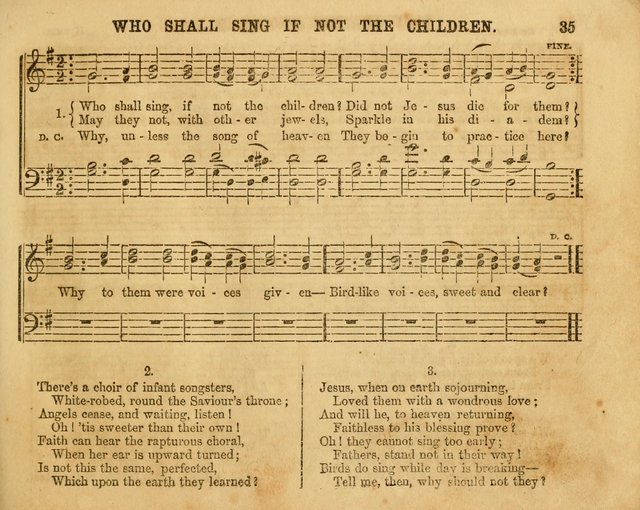 The Sabbath School Bell: a new collection of choice hymns and tunes, original and standard; carefully and simply arranged as solos, duets, trios, semi-choruses and choruses, and for organ..(Enl. Ed) page 35