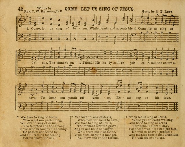 The Sabbath School Bell: a new collection of choice hymns and tunes, original and standard; carefully and simply arranged as solos, duets, trios, semi-choruses and choruses, and for organ..(Enl. Ed) page 42