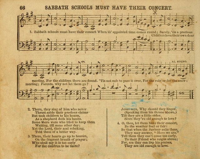 The Sabbath School Bell: a new collection of choice hymns and tunes, original and standard; carefully and simply arranged as solos, duets, trios, semi-choruses and choruses, and for organ..(Enl. Ed) page 66