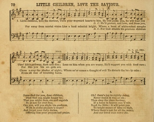 The Sabbath School Bell: a new collection of choice hymns and tunes, original and standard; carefully and simply arranged as solos, duets, trios, semi-choruses and choruses, and for organ..(Enl. Ed) page 70