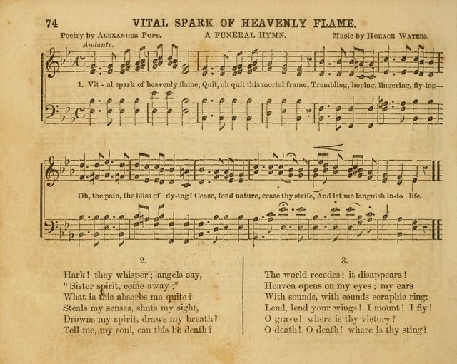 The Sabbath School Bell: a new collection of choice hymns and tunes, original and standard; carefully and simply arranged as solos, duets, trios, semi-choruses and choruses, and for organ..(Enl. Ed) page 74