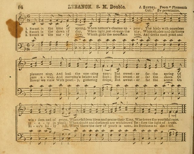 The Sabbath School Bell: a new collection of choice hymns and tunes, original and standard; carefully and simply arranged as solos, duets, trios, semi-choruses and choruses, and for organ..(Enl. Ed) page 84