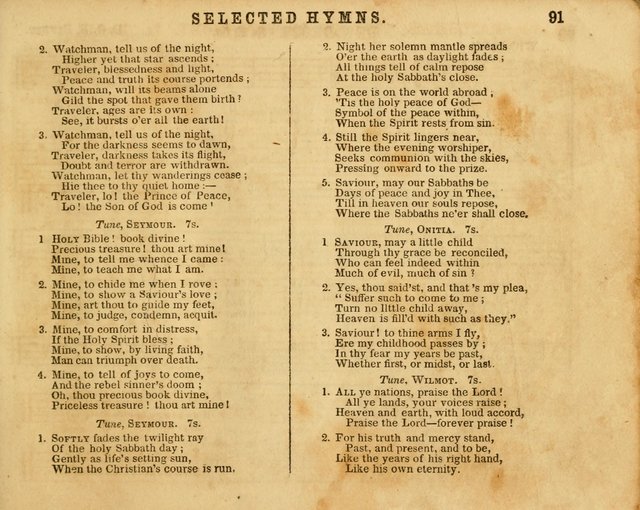 The Sabbath School Bell: a new collection of choice hymns and tunes, original and standard; carefully and simply arranged as solos, duets, trios, semi-choruses and choruses, and for organ..(Enl. Ed) page 91