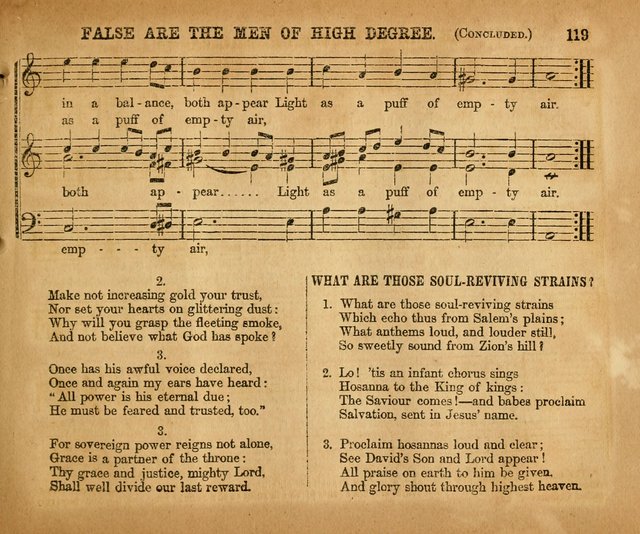 Sabbath School Bell No. 2: a superior collection of choice tunes, newly arranged and composed, and a large number of excellent hymns written expressly for this work, which are well adapted for...      page 119