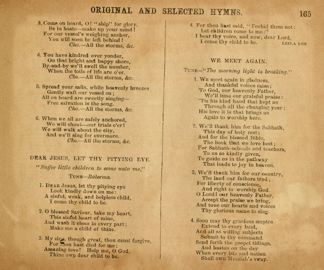 Sabbath School Bell No. 2: a superior collection of choice tunes, newly arranged and composed, and a large number of excellent hymns written expressly for this work, which are well adapted for...      page 165