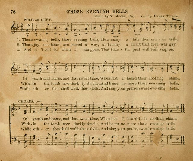 Sabbath School Bell No. 2: a superior collection of choice tunes, newly arranged and composed, and a large number of excellent hymns written expressly for this work, which are well adapted for...      page 76