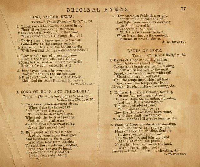 Sabbath School Bell No. 2: a superior collection of choice tunes, newly arranged and composed, and a large number of excellent hymns written expressly for this work, which are well adapted for...      page 77