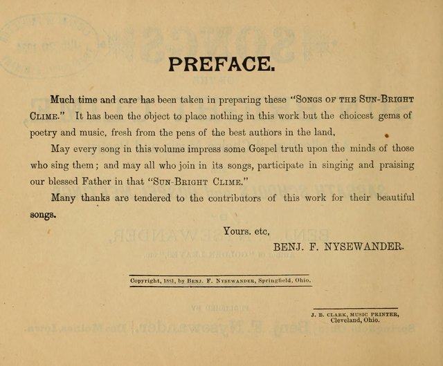 Songs of the Sun Bright Clime: a collection of choice music and poetry, for Sabbath schools and gospel meetings page 2