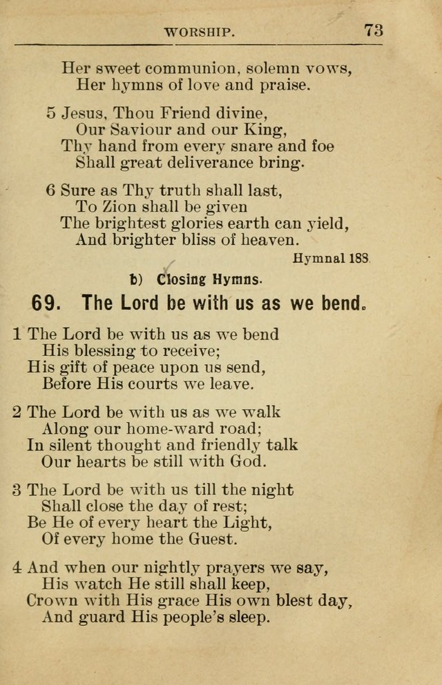 Sunday School Book: containing liturgy and hymns for the Sunday School (Rev. and Enl. Ed.) page 73