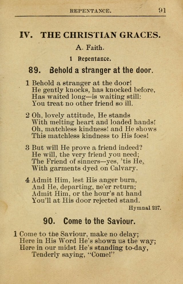 Sunday School Book: containing liturgy and hymns for the Sunday School (Rev. and Enl. Ed.) page 91