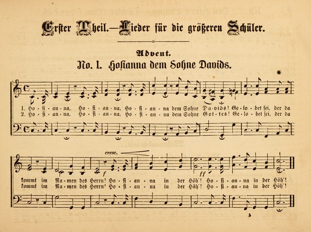 Sonntags-Schul-Harfe: sammlung drei- und vierstimmiger Lieder, Choräle und Responsorien: der Jugend der deutschen evang.-lutherischen Kirche in Amerika (Neuestes Aufl.) page 1