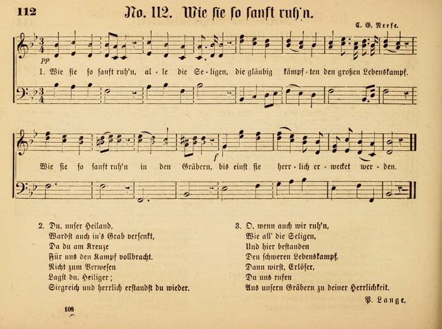 Sonntags-Schul-Harfe: sammlung drei- und vierstimmiger Lieder, Choräle und Responsorien: der Jugend der deutschen evang.-lutherischen Kirche in Amerika (Neuestes Aufl.) page 106