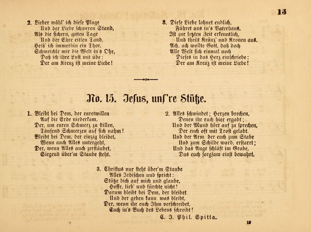 Sonntags-Schul-Harfe: sammlung drei- und vierstimmiger Lieder, Choräle und Responsorien: der Jugend der deutschen evang.-lutherischen Kirche in Amerika (Neuestes Aufl.) page 15