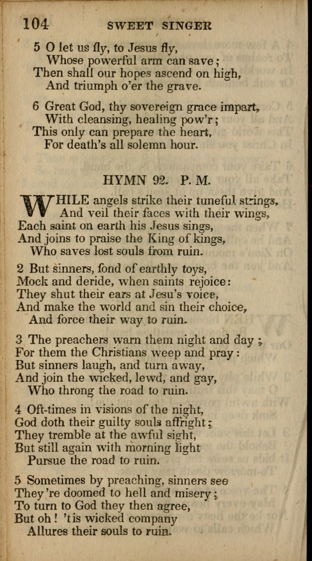 The Sweet Singer of Israel: a collection of hymns and spiritual  songs, usually sung at camp, prayer, and social meetings, and revivals of religion (New ed. much enlarged) page 104